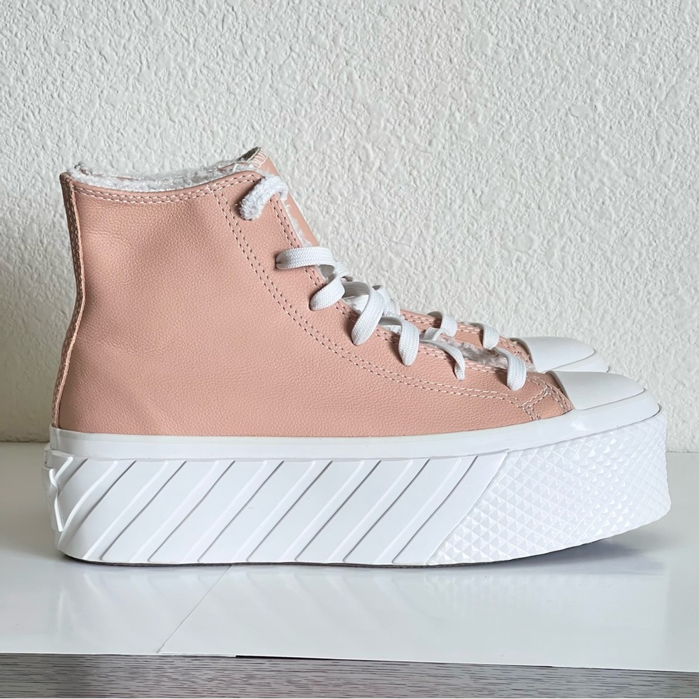 Converse Chuck Taylor Lift 2X Platform Leather Pink ‘Cozy Tones’ Sherpa Lined